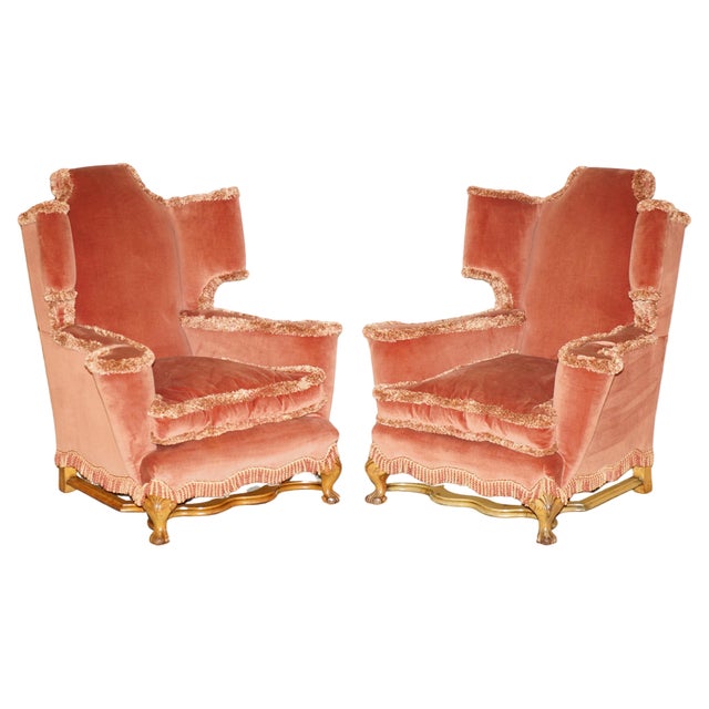 Set of Italian Carolean-William Morris Wingback Armchairs For Sale