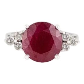 7.2 Carat Deep Red Round Cut Ruby Diamond Ring in Solid Sterling Silver - Size 7.5 For Sale