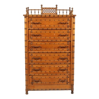 Late 19th Century Paine Furniture Co. Faux Bamboo Birdseye Maple Wellington Chest For Sale