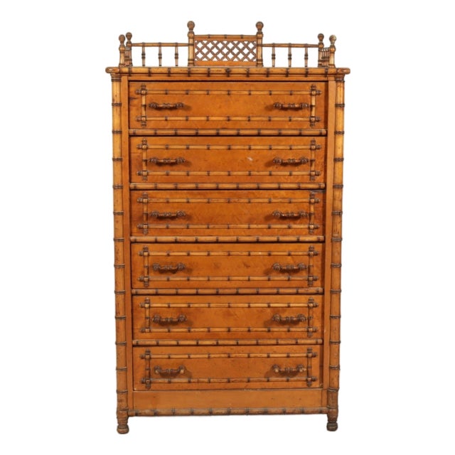 Late 19th Century Paine Furniture Co. Faux Bamboo Birdseye Maple Wellington Chest For Sale