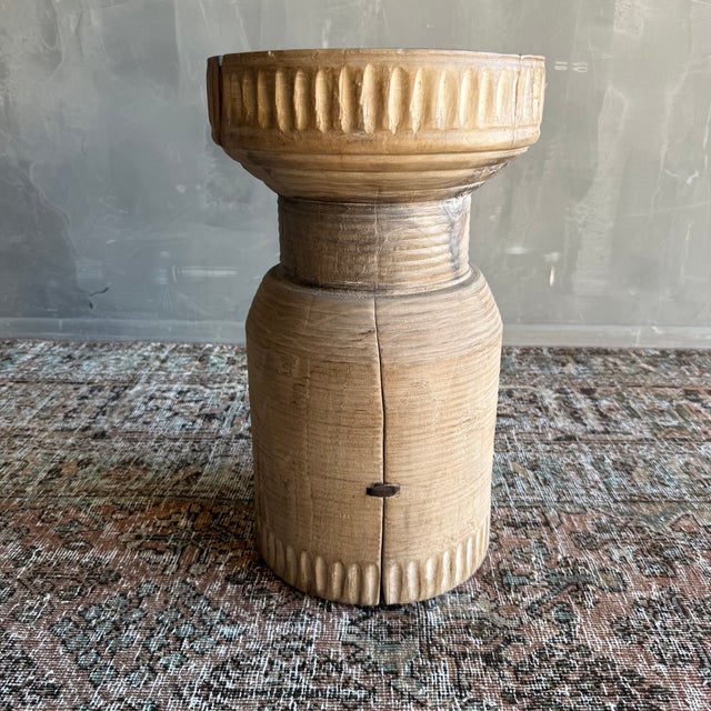 Rustic Vintage Carved Reclaimed Side Table Stump Table For Sale - Image 3 of 8