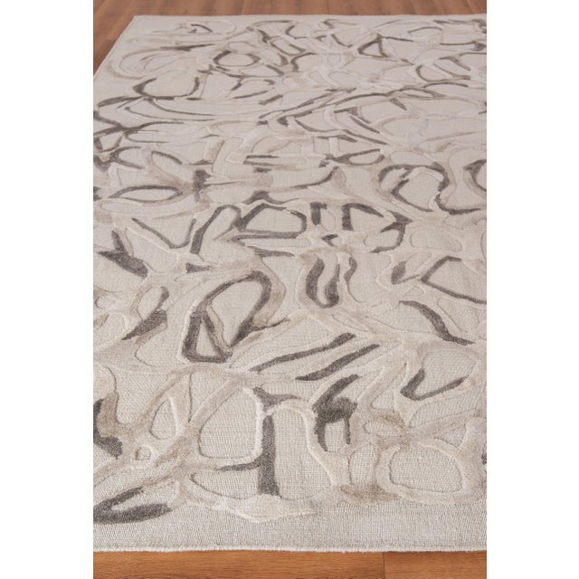 Transitional Exquisite Rugs Goudy Handmade New Zealand Wool & Bamboo Silk Light Silver Rug-12'X15' For Sale - Image 3 of 7