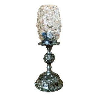 Small Portuguese Baroque Inspired Table Lamp in Ornate Brass and Bubble Glass, 1950s For Sale