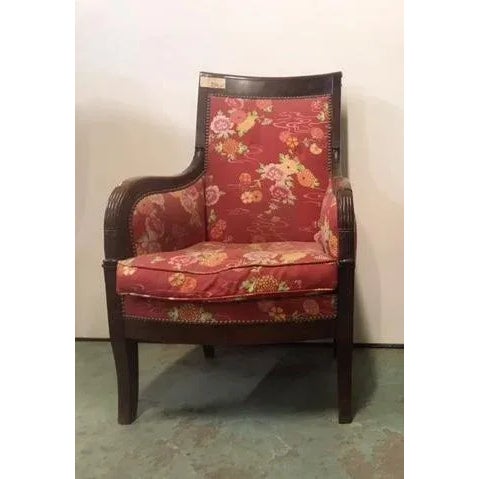 Bergère Chair in Red Upholstery & Walnut For Sale - Image 3 of 5