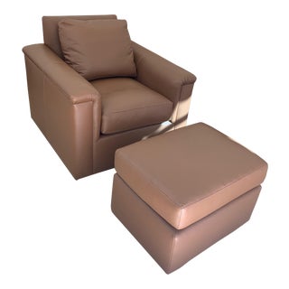1990s Vintage J. Robert Scott Leather Barclay Chair & Ottoman For Sale