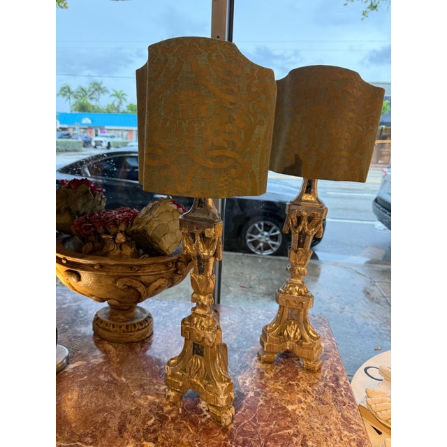 Early 20th Century Vintage Italian Fortuny Fabric Half Drum Lamp Shades - A Pair For Sale - Image 5 of 5