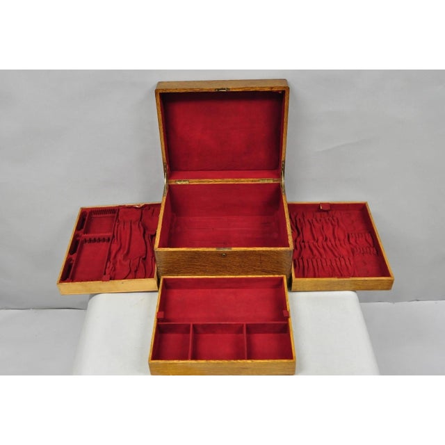 Antique Arts & Crafts Quartersawn Oak Fitted Silverware Case Flatware Chest Box For Sale - Image 16 of 18