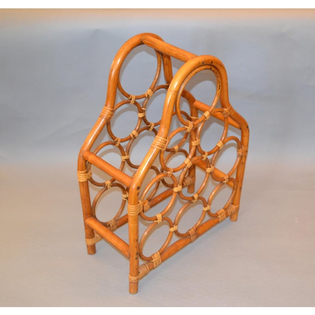 Boho Chic Bamboo and Rattan Nine Bottle Wine Rack, Wine Storage, Wine Basket For Sale - Image 4 of 11