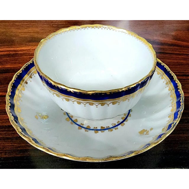 Royal Blue Antique 18th Century Fine English Derby Scallop Cup and Saucer Set For Sale - Image 8 of 11
