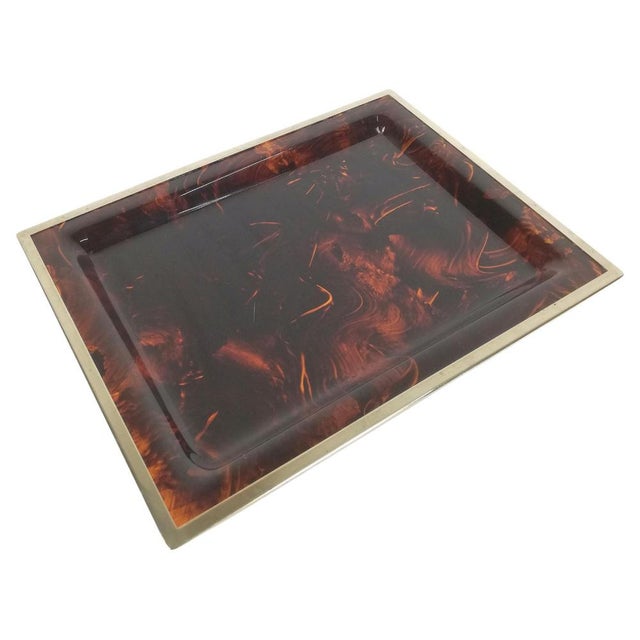 Vintage Serving Tray in Faux Tortoiseshell Acrylic Glass and Brass, Italy, 1970s For Sale - Image 17 of 17