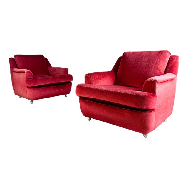 Set of Mid-Century Red Armchairs, 1960s For Sale