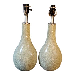 A Pair of Art Crackle-Glass Mosaic Textured Murano Style Table Lamps For Sale