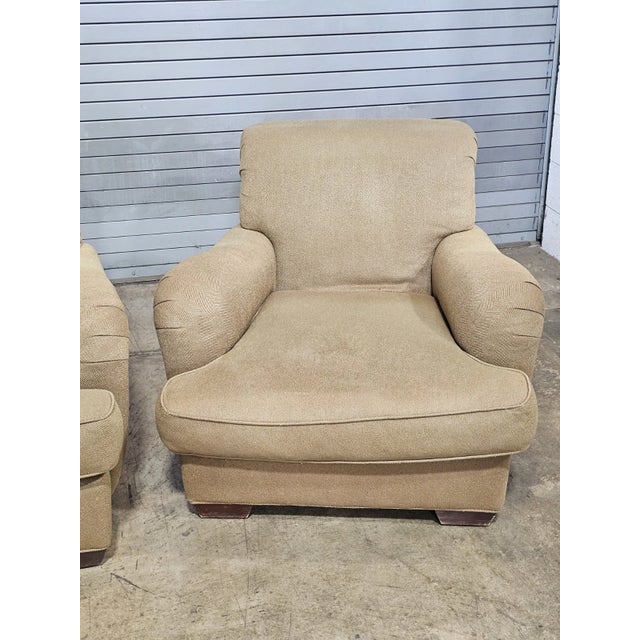 Traditional Pair of Baker Upholstered Club Armchairs Lounge Chairs With Matching Pillows For Sale - Image 3 of 7
