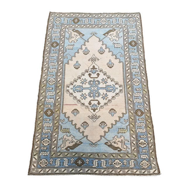 Blue Vintage Turkish Geometric Anatolian Oushak Rug For Sale - Image 13 of 13