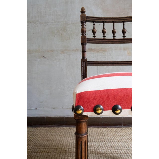 20th Century Wooden Chairs with Striped Seats, 1950s, Set of 6 For Sale - Image 3 of 6