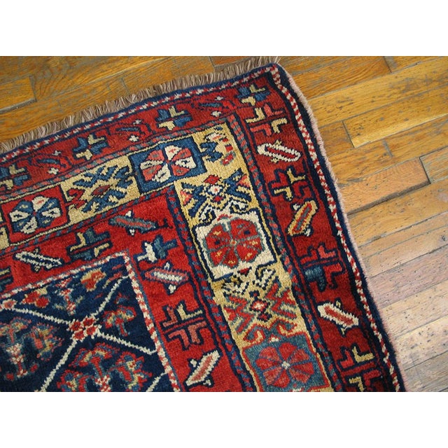 1900s Navy Geometric Tribal Antique Persian Kurdish Rug 3'11" X 9'7" Knotted Wool Carpet For Sale - Image 9 of 9