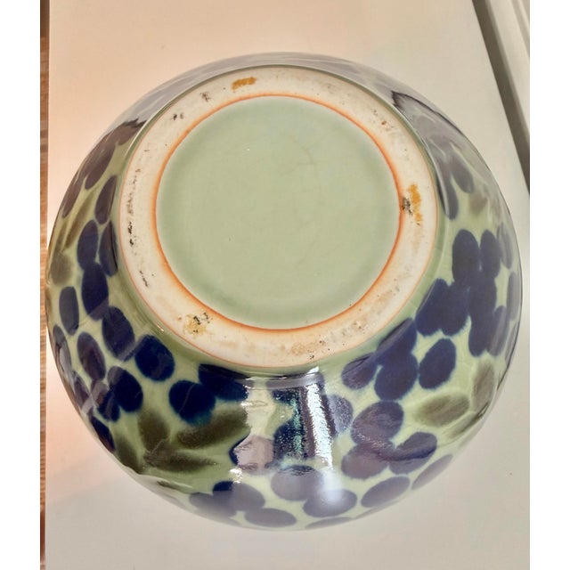 Hand-Painted Blue Floral Celadon Green Ceramic Vase For Sale In Charleston - Image 6 of 7