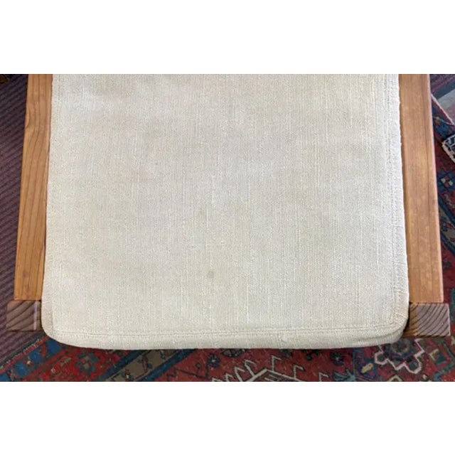 Mid Century Angular Wood Dining Chairs With Thick Linen Upholstery For Sale In New York - Image 6 of 7