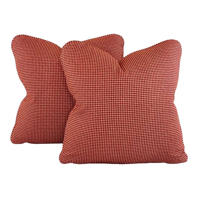 Designer P Kaufmann Waverly Red & Cream French Country Gingham Check Pillow Covers- Pair For Sale