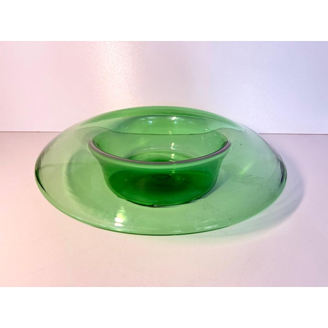 Vintage Green Hand-Blown Glass Centerpiece Bowl, Empoli, Italy, 1970s For Sale - Image 12 of 12