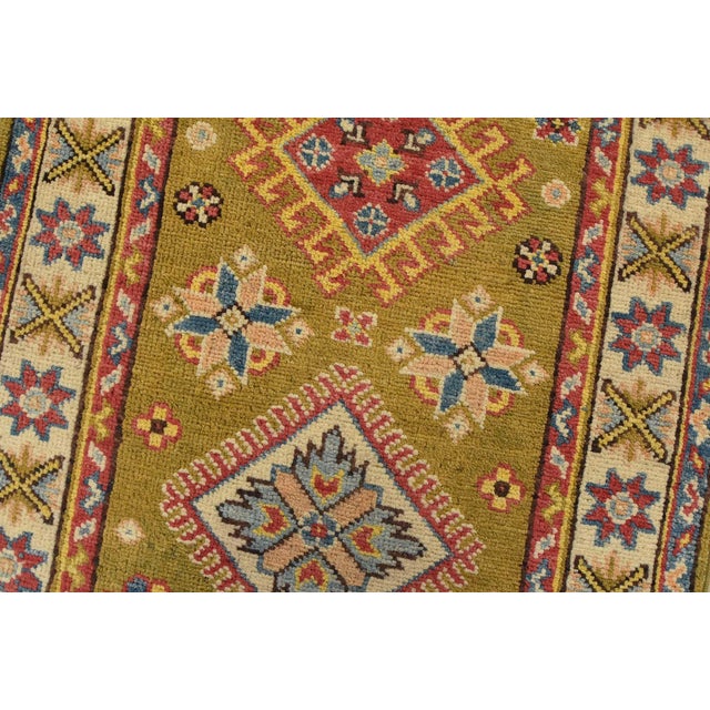 Kazak Runner 2’1” X 5’10” Green Wool Tribal Hand-Knotted Oriental Rug For Sale - Image 4 of 12