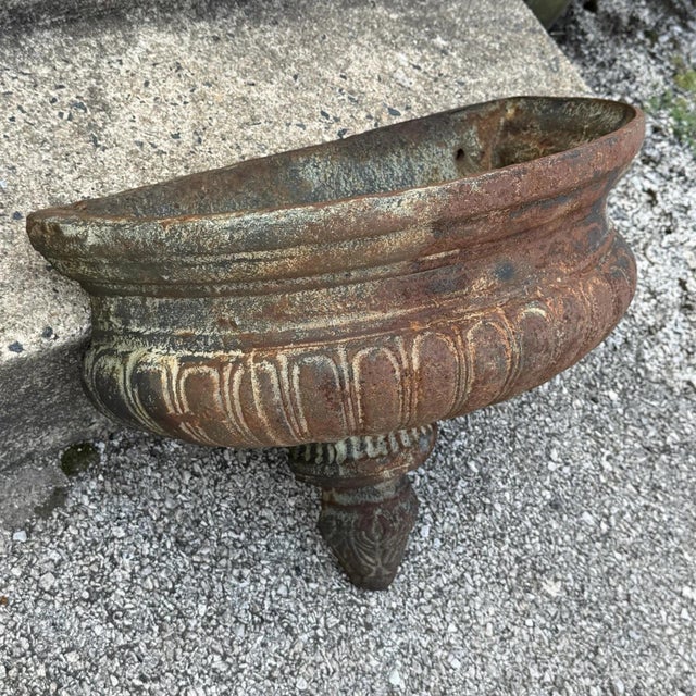 Neoclassical Late 20th Century Neoclassical Cast Iron Half Round Wall Fountain Bowl Lavabo Garden Planter Pot For Sale - Image 3 of 13
