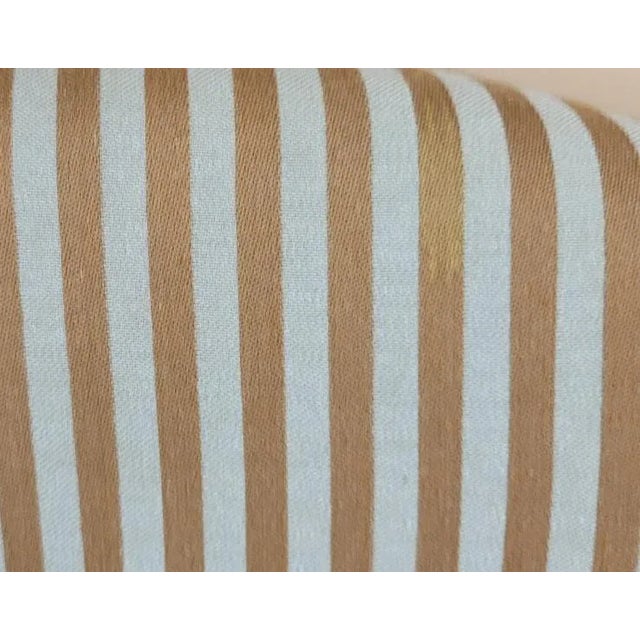 Tan Vintage English Open Wooden Arm Chair in Stripped Tan and Light Blue Upholstery For Sale - Image 8 of 8