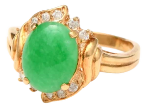 14KY Vintage Jadite(2.87) & Diamond(0.15) Ring, size 7.25