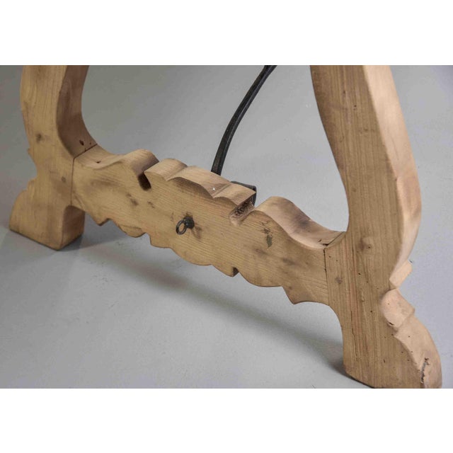 Wood Italian Bleached Oak Trestle Table With Wrought Iron Stretcher For Sale - Image 7 of 12