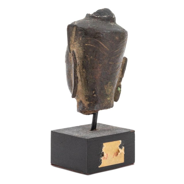 Thai Patinated Metal Buddha Head in Headdress For Sale - Image 4 of 5