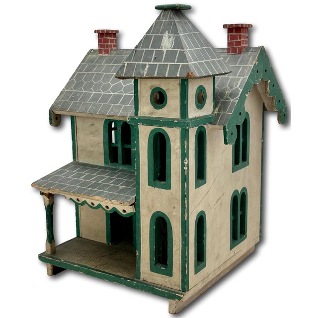 American Nice Antique American Hand Made & Painted Wood Folk Art Victorian Style Birdhouse - 18 Inches Tall - Circa Early 1900s For Sale - Image 3 of 18