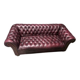 Vintage Late 20th Century Burgundy Leather Chesterfield Sofa For Sale