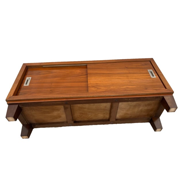 1960s Mid Century Modern Record Cabinet Credenza Console Double Sliding Doors Walnut For Sale - Image 12 of 12