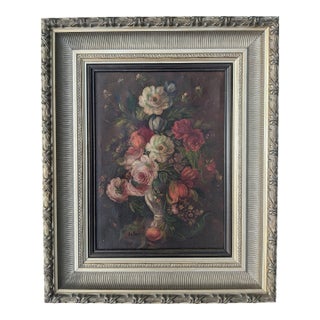 Antique Still Life Dark Academia Botanical Oil Painting Signed For Sale