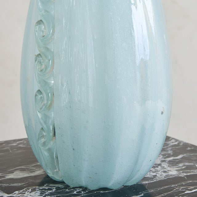 Glass Italian Ice Blue Murano Glass Vase with Wave Appliqué, 1950s For Sale - Image 7 of 7