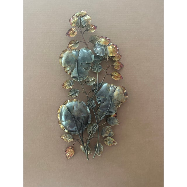 Vintage Metal Wall Art of Gilded Roses and Leaves For Sale - Image 4 of 4