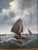 Blue Vintage Signed Oil Painting Stormy Sea Fishing Boats Maritime Seascape Framed For Sale - Image 8 of 10