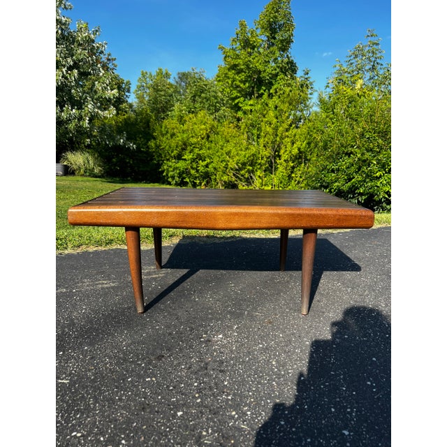 1960s Mid Century Walnut Wood Yugoslavian Slat Coffee Table For Sale - Image 4 of 8