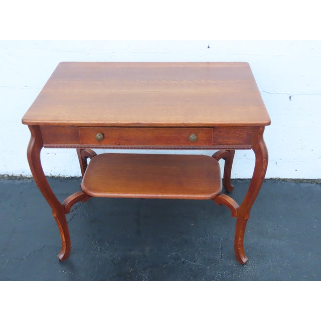 Early 1900s Tiger Oak Writing Office Desk Console Table 6675 For Sale - Image 4 of 15