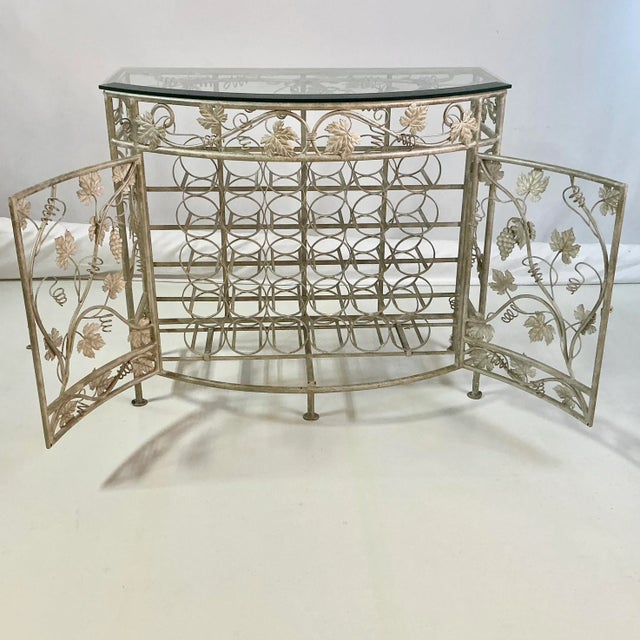 Vintage Maitland-Smith Hollywood Regency Silver Leaf Wine Rack Console Table - 30 Wells, Demi-Lune Design, Attributed For Sale - Image 10 of 16