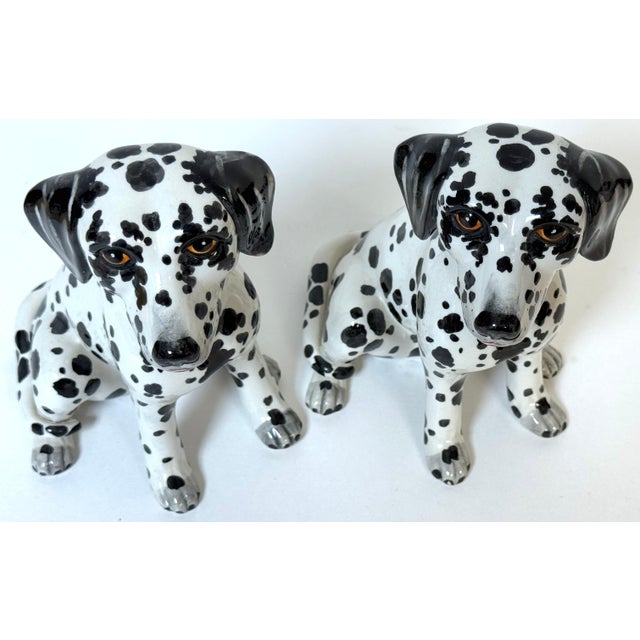 Pair of Italian Hollywood Regency Hand-Painted Pottery Dalmatian Puppies, 1970s For Sale - Image 16 of 18