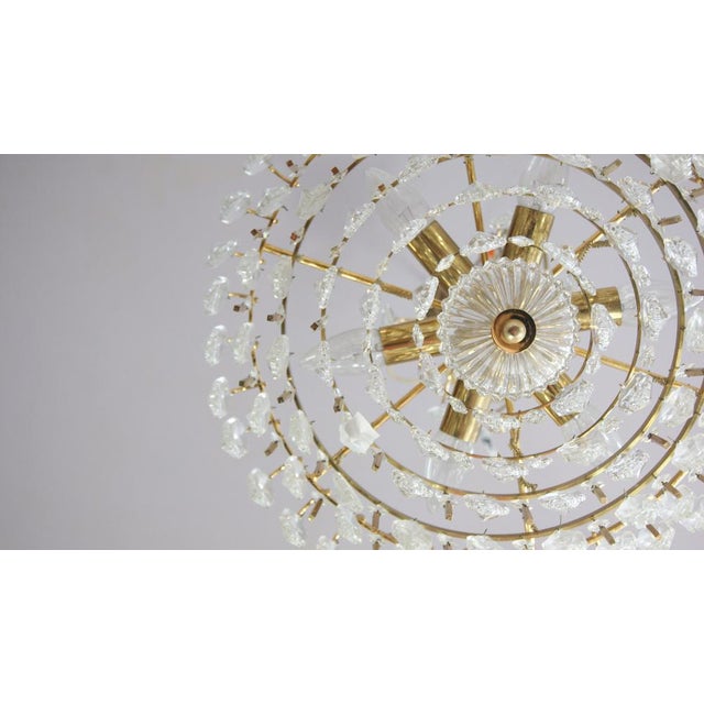Large Mid-Century Brass and Crystal Glass Ceiling Lamp from Palwa For Sale - Image 4 of 11