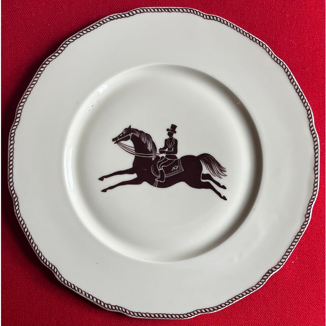 1930s Large French Paris Porcelain Art Deco Charger Plate With Equestrian Silhouette of Horse & Rider Manner of Gio Ponti Signed Primavera For Sale - Image 5 of 5