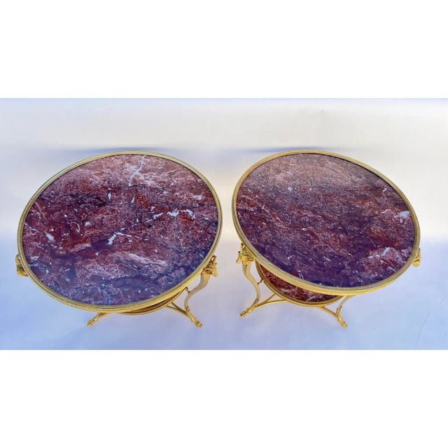 Metal Early 20th Century French Bronze Ormolu Mounting and Rouge Marble Gueridon Table Side Tables- Set of 2 For Sale - Image 7 of 9