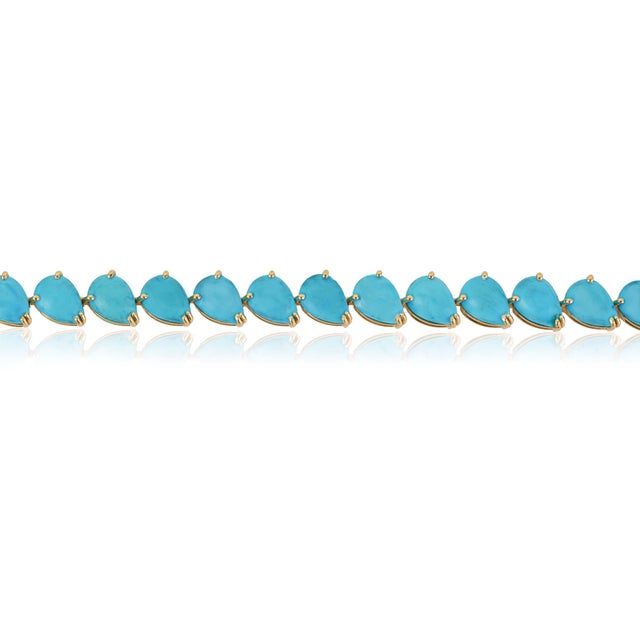 VR Jewels Handcrafted 18k Gold 16.14ct Pear Turquoise Tennis Bracelet 7 Inches by VRJewels For Sale - Image 4 of 16