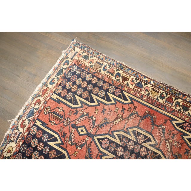 Red Mazlagan Worn Malayer Rug no. j5277 For Sale - Image 8 of 9