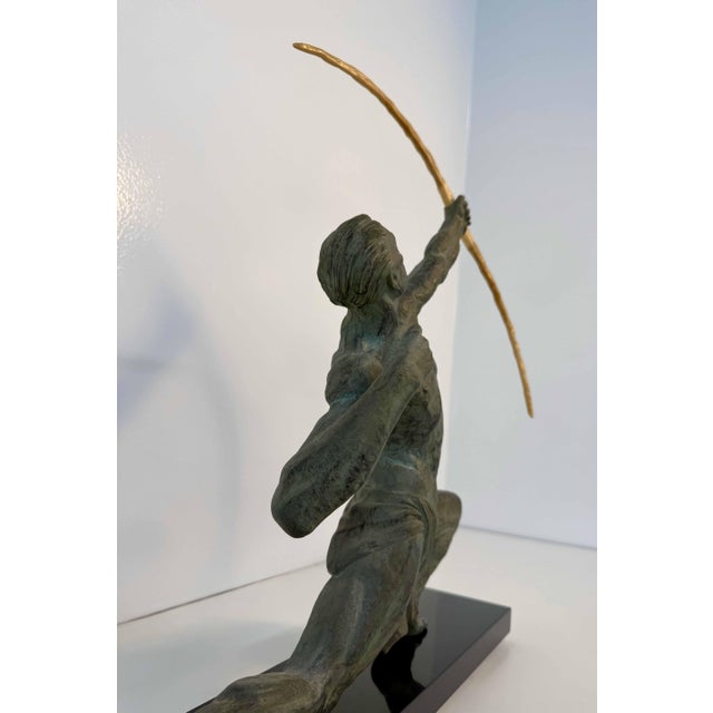 After Jean De Roncourt, French Art Deco The Archer Sculpture, 1930s, 1920s, Metal & Bakelite on Marble Base For Sale - Image 9 of 12