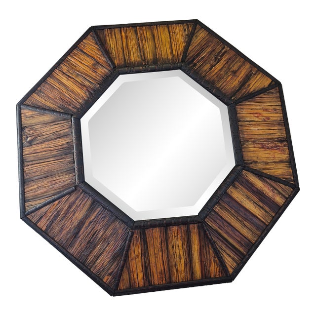 Vintage Boho Chic Octagonal Wall Mirror For Sale