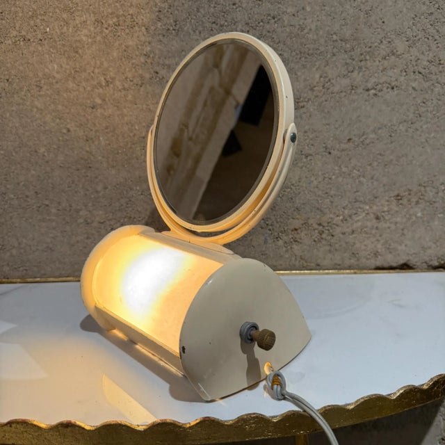 Vintage Art Deco Vanity Mirror 1930s Metal Makeup Mirror Double-Sided Lamp For Sale - Image 9 of 9