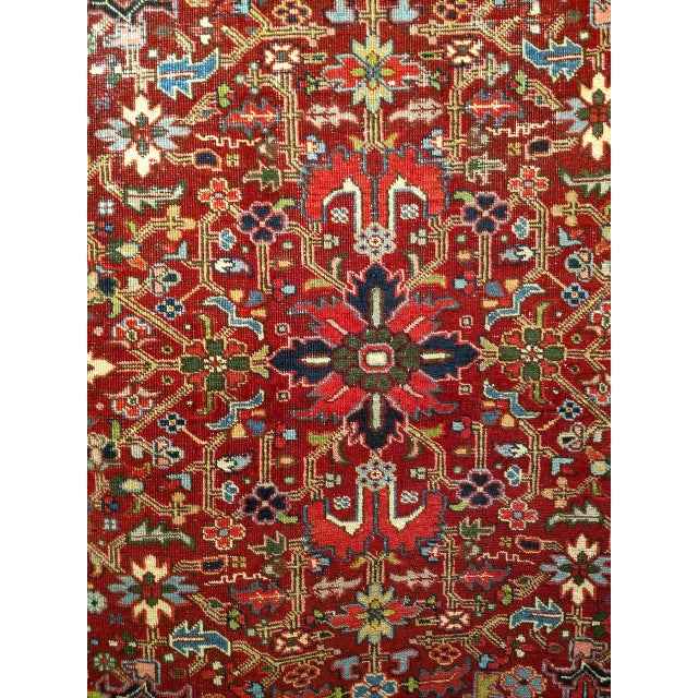 Vintage Persian Heriz Serapi Rug, Hand-Knotted Wool, All-Over Geometric Pattern, Red & Navy, 7x10 For Sale - Image 9 of 14